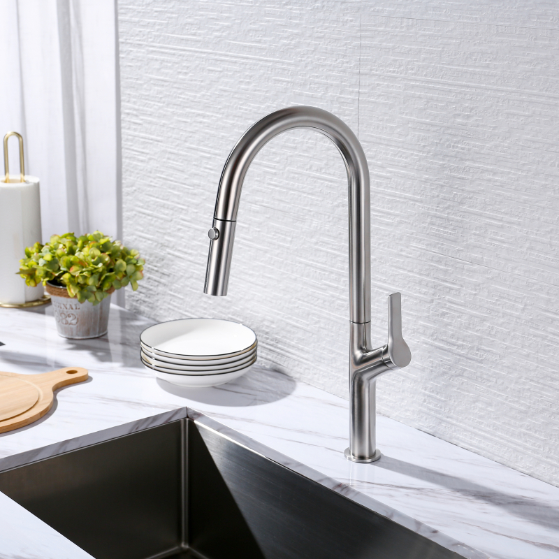 Stainless Steel Chrome Degrees Kitchen Faucet With Pull Down